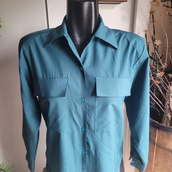 Petites by Hiroko Forest Green Vintage Long Sleeve Blouse - Picture 2 of 7